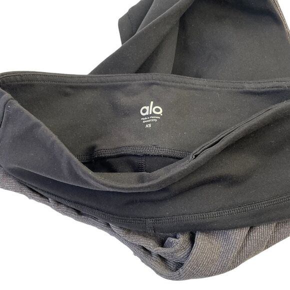 ALO YOGA Goddess Two Tone Black Grey Ribbed Leggings Size XS - Picture 2 of 7